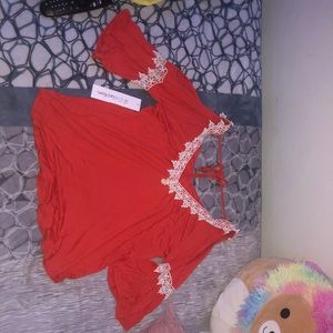 orange off the shoulder top